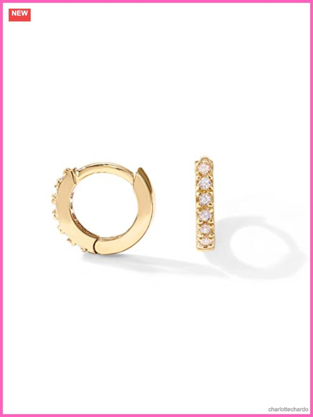 14K Gold Plated Dainty CZ Huggie Earrings for Women Hoop Piercing